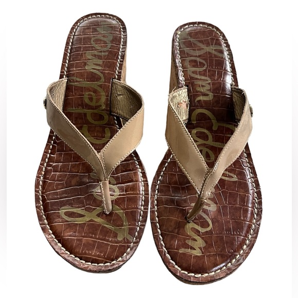 Sam Edelman Shoes - Sam Edelman Romy Cork Wedge Sandals Shoes Slip On Leather Beige Sz 8.5